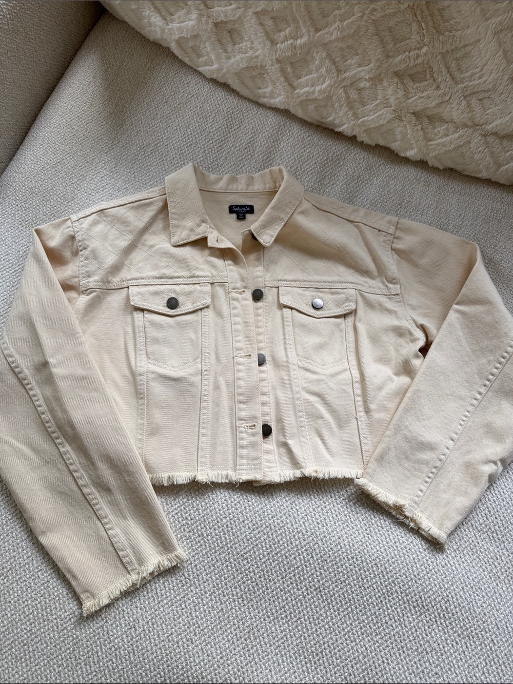 Splendid Cropped Cream Denim Jacket - Womens